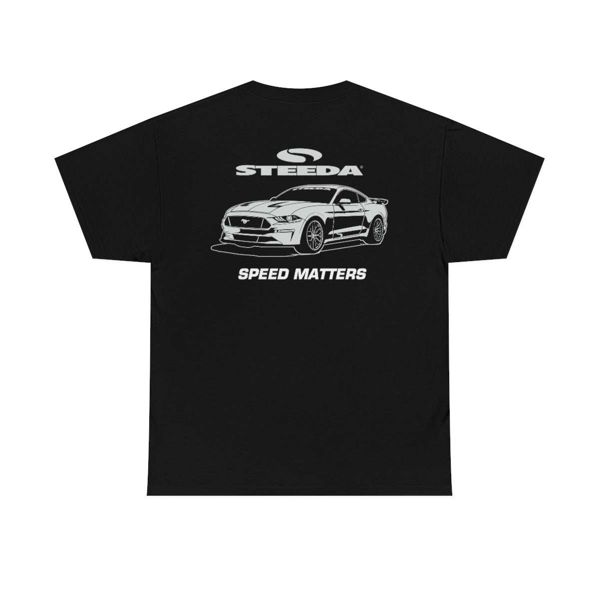 Steeda "Mustang Silhouette" Unisex Black Heavy Cotton T Shirt-  Front & Rear Design