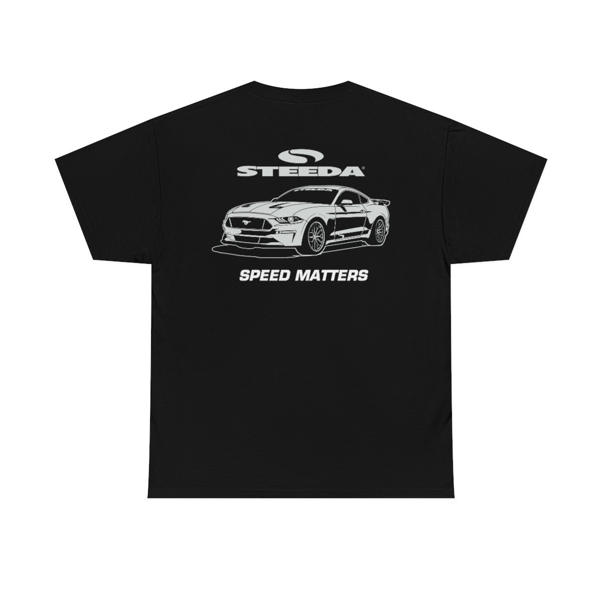 Steeda "Mustang Silhouette" Unisex Black Heavy Cotton T Shirt- Front & Rear Design
