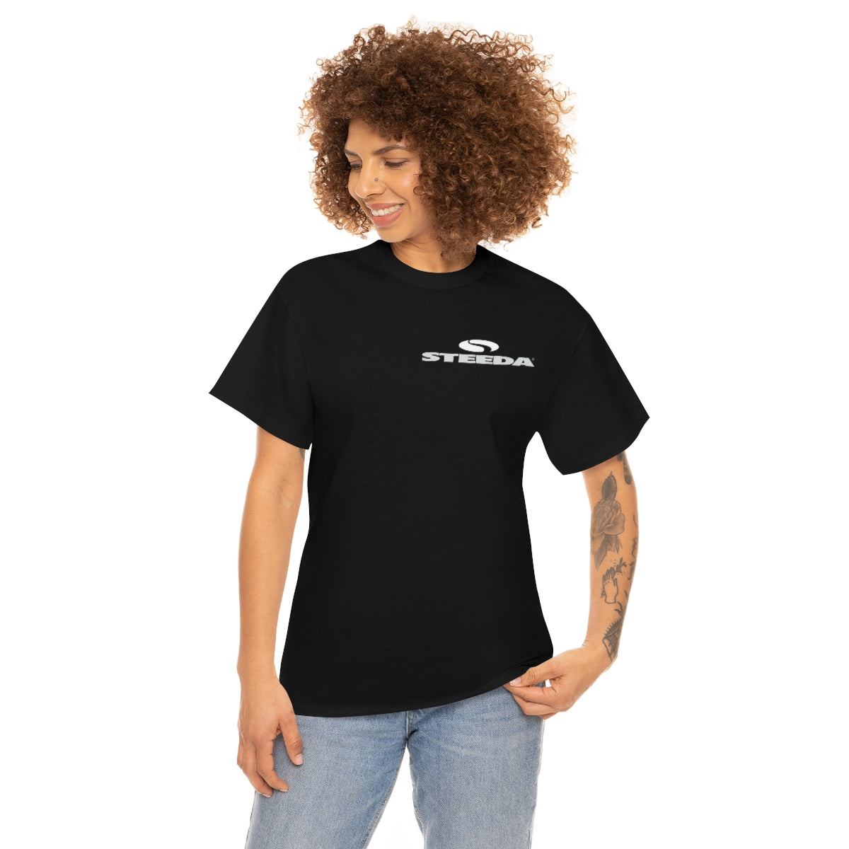 Steeda "Mustang Silhouette" Unisex Black Heavy Cotton T Shirt- Front & Rear Design