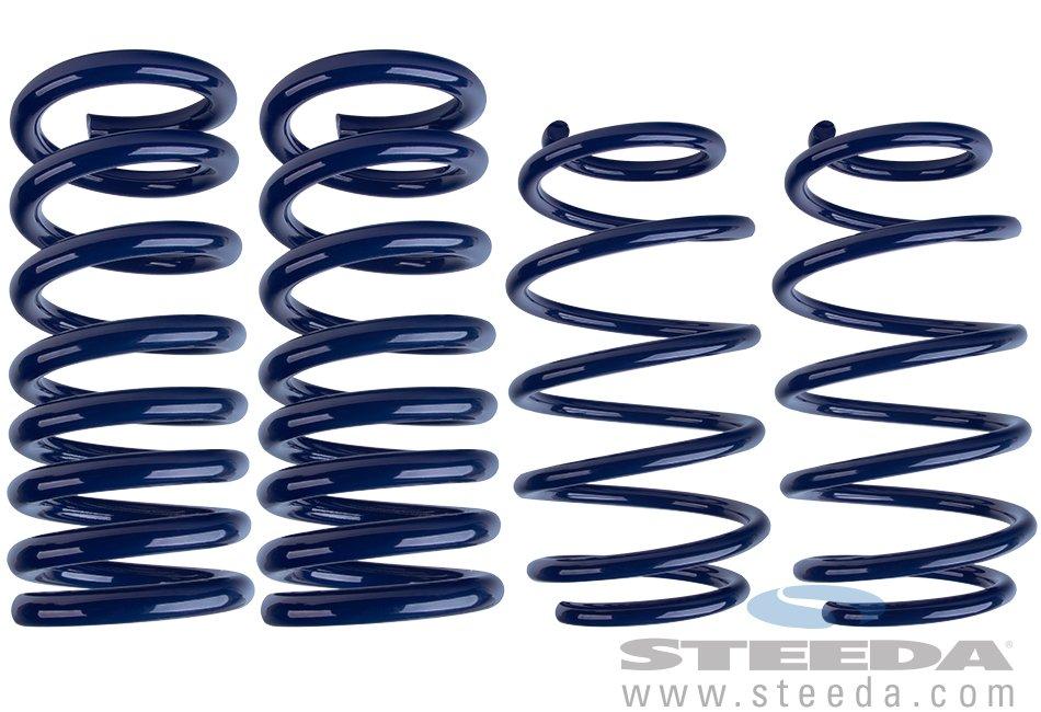 Steeda progressive springs for Mustang 2015+ GT or Ecoboost give fantastic looks, handling and performance with zero negative impact on comfort